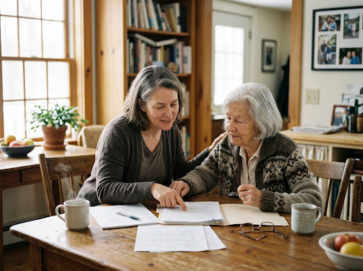 Family receiving guidance with long-term care planning